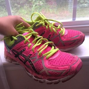 Bright neon pink and yellow ASICS